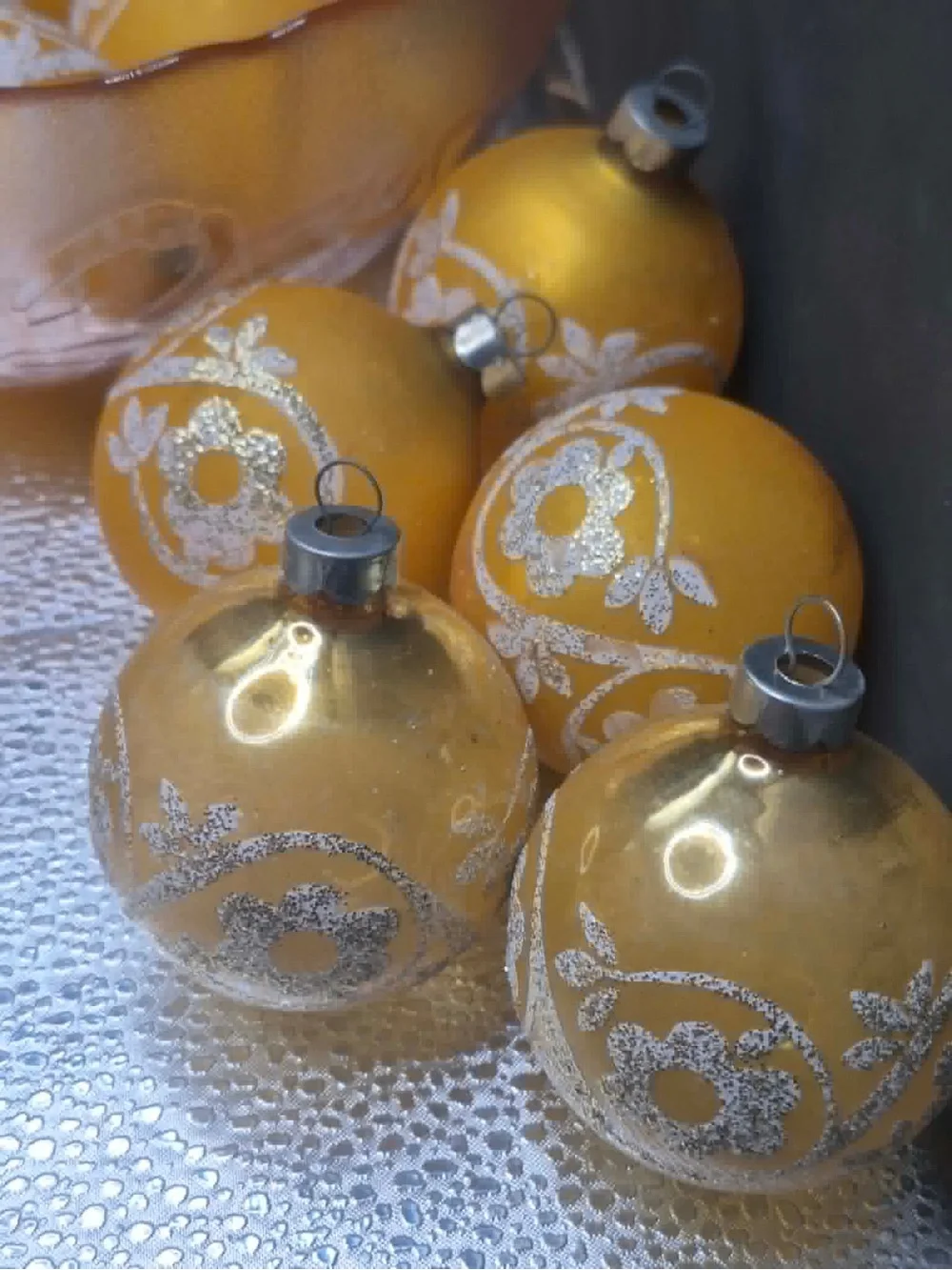 MCM Vintage RARE Mercury Glass Christmas Ornament Set 12 - Orange-Yellow Gold
